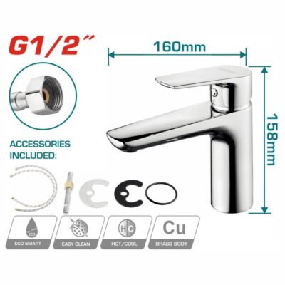 Μπαταρία Νιπτήρος Total Tslbm11501 με επιχρωμιωμένο φινίρισμα, κεραμικό μηχανισμό και εργονομικό σχεδιασμό για άνεση και κομψότητα στο μπάνιο.