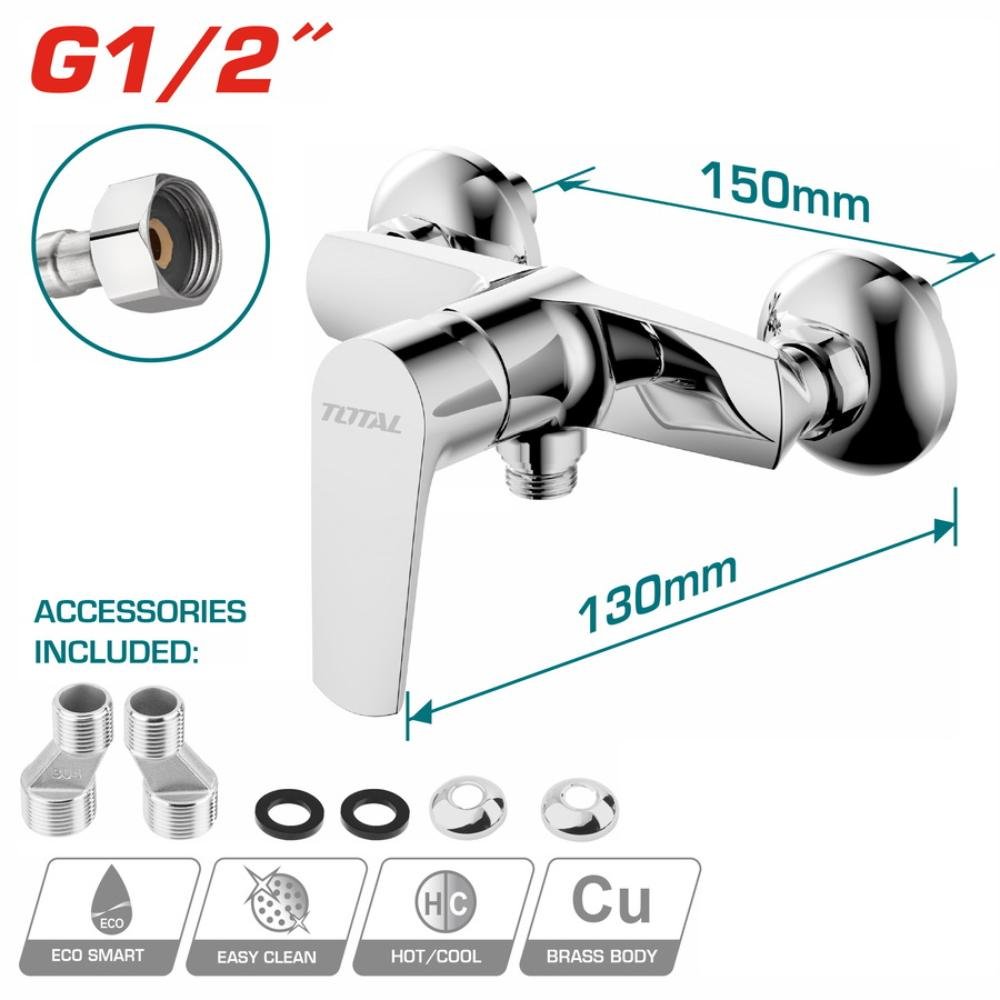 Μπαταρία Ντουζιέρας Total Tslbm41201 με επιχρωμιωμένο φινίρισμα, εργονομικό μοχλό και ανθεκτικό κεραμικό μηχανισμό για άνετο ντους.
