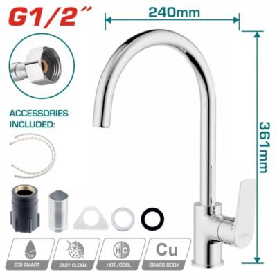 Μπαταρία Νεροχύτη Total Tslbm23401 με μοντέρνο σχεδιασμό, κατάλληλη για κουζίνα, με περιστρεφόμενο ρουξούνι και ανθεκτικό φινίρισμα.