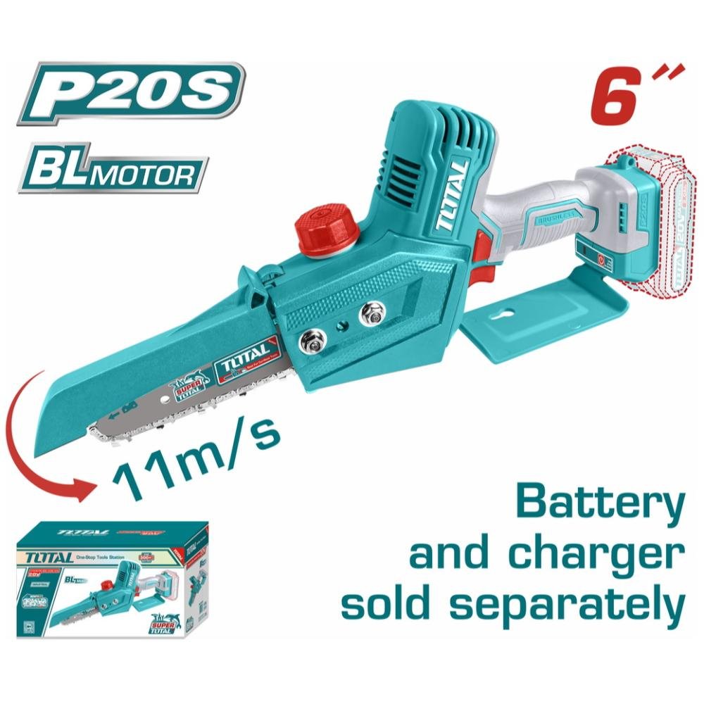 Αλυσοπρίονο Μπαταρίας TOTAL TGSLI2068 με λάμα 6", χωρίς μπαταρία και φορτιστή.