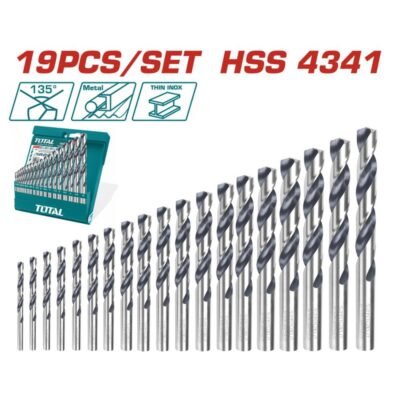 Τρυπάνια HSS Total Σετ 19τεμ (TACSD0195) για διάτρηση σε μέταλλο, ξύλο και πλαστικό