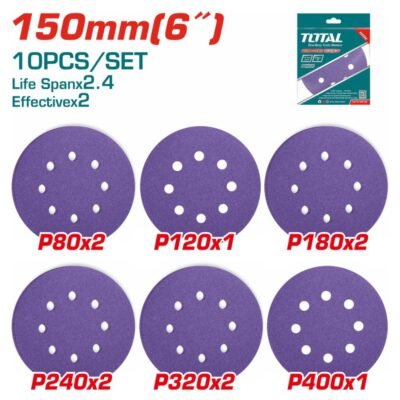 Total σετ γυαλόχαρτα 150mm 10 τεμάχια για τριβείο με velcro