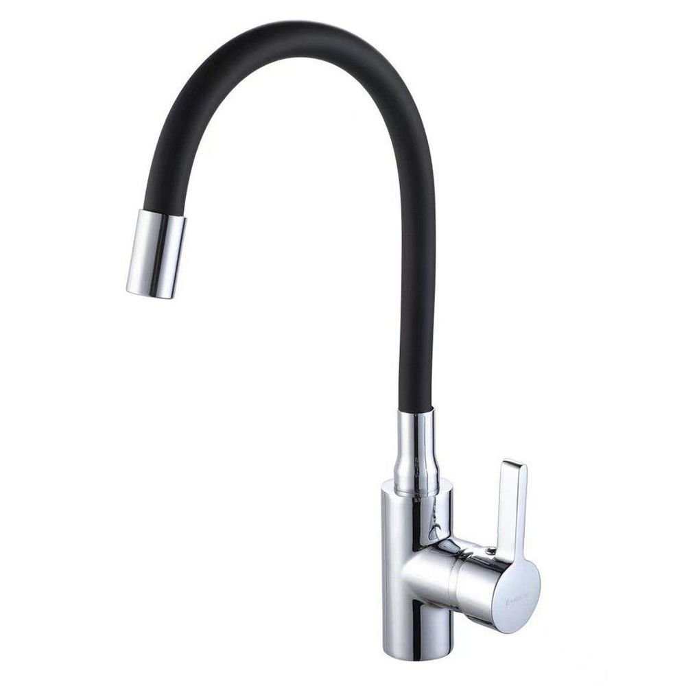 Μπαταρία Κουζίνας Αναμεικτική Cresman Εύκαμπτη Μαύρη με μαύρο ματ φινίρισμα και μοντέρνο σχεδιασμό.