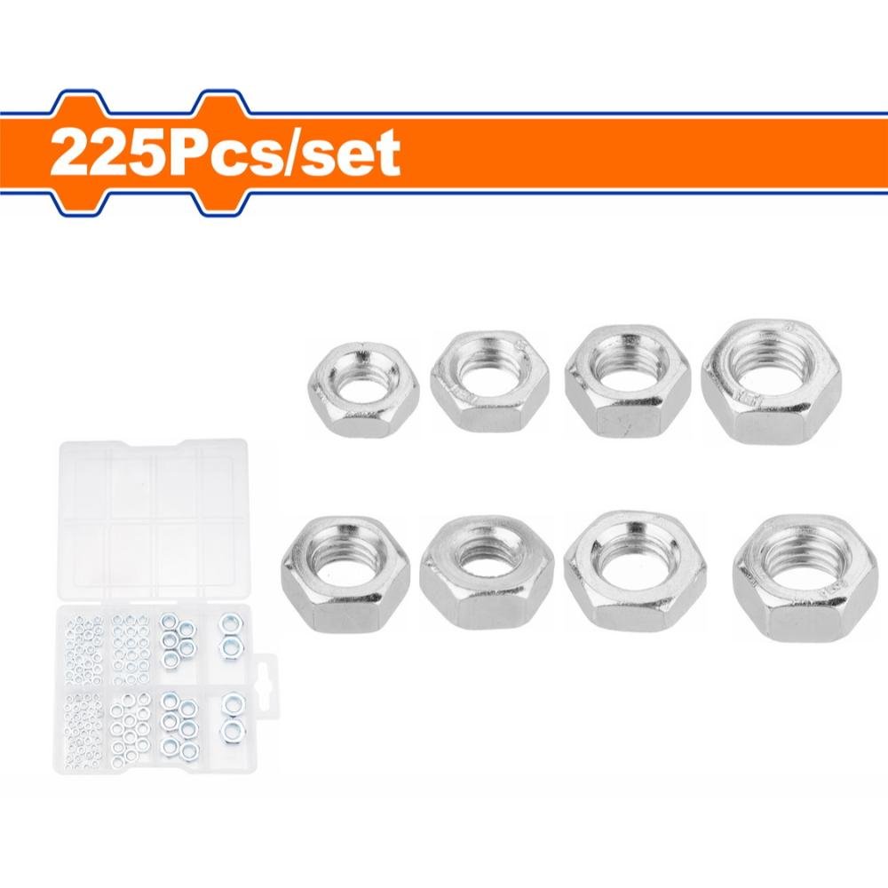 Περικόχλια Γαλβανιζέ Wadfow Σετ 225ΤΜΧ σε λευκό φόντο, πλήρες και ανθεκτικό για ασφαλείς συνδέσεις