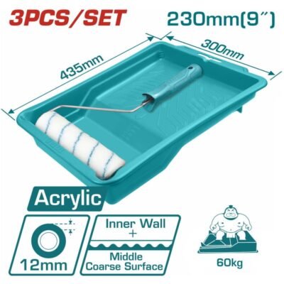 Σετ Ρολό Βαφής Total 3τμχ με ρολό, σκελετό και δίσκο για εύκολη και ομοιόμορφη εφαρμογή χρώματος