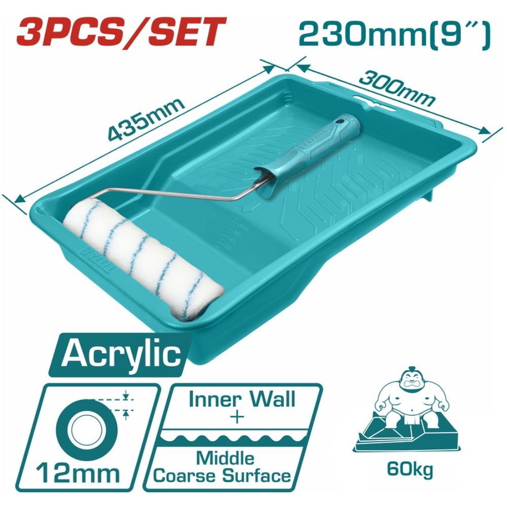 Σετ Ρολό Βαφής Total 3τμχ με ρολό, σκελετό και δίσκο για εύκολη και ομοιόμορφη εφαρμογή χρώματος