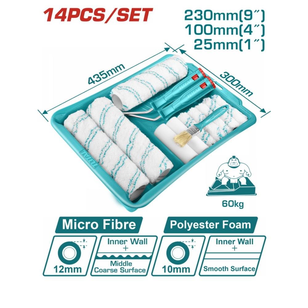 Σετ Ρολών Βαφής 14 Τεμαχίων Total THT862302 με ρολά βαφής, πινέλα και σκαφάκι για εύκολη εφαρμογή χρώματος