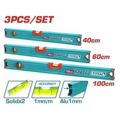 Σετ αλφάδια αλουμινίου Total 3 τεμαχίων – Ακριβής μέτρηση για τεχνίτες