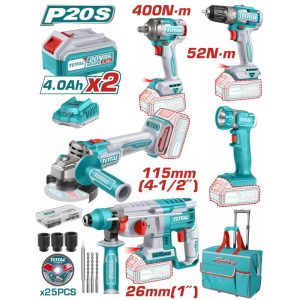 TOTAL ΕΠΑΓΓ. ΣΕΤ 5τεμ ΕΡΓΑΛΕΙΩΝ ΜΠΑΤ. Li-ion 20V / 4Ah / 2 ΜΠΑΤΑΡΙΕΣ (TCKLI2058)