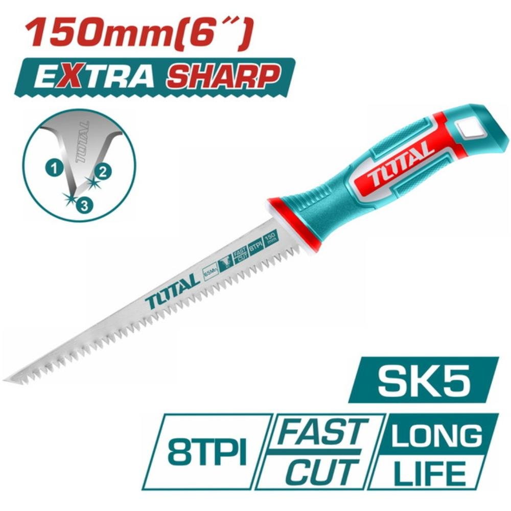 Πριόνι Για Γυψοσανίδα 150mm Total με αιχμηρή λεπίδα και εργονομική λαβή για ακριβή κοπή γυψοσανίδων.