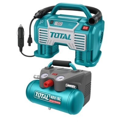 Αεροσυμπιεστές Μπαταρίας TOTAL 20V και 40V σε λευκό φόντο