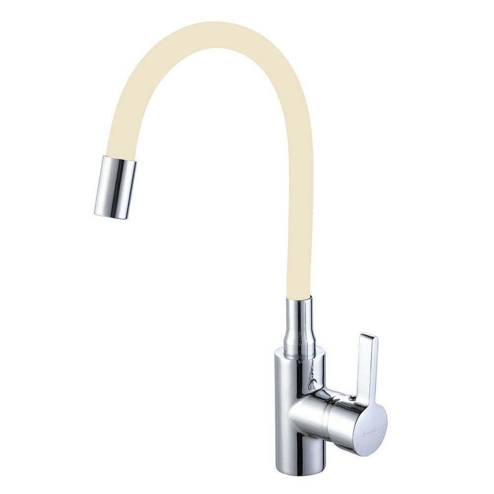 Μπαταρία κουζίνας αναμεικτική Cresman εύκαμπτη μπεζ με μοντέρνο σχεδιασμό και ανθεκτική ορειχάλκινη βάση.