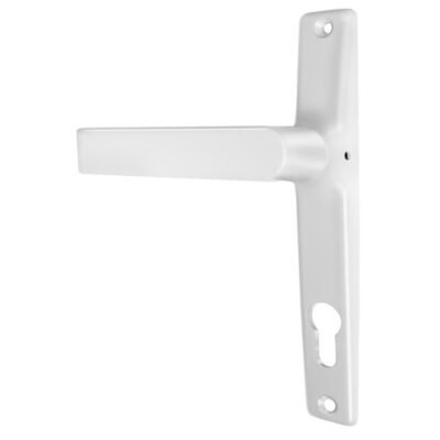 Πόμολα Αλουμινόπορτας Domus Μακρύ Λευκό με πλάκα Skyline και μοντέρνο σχεδιασμό.