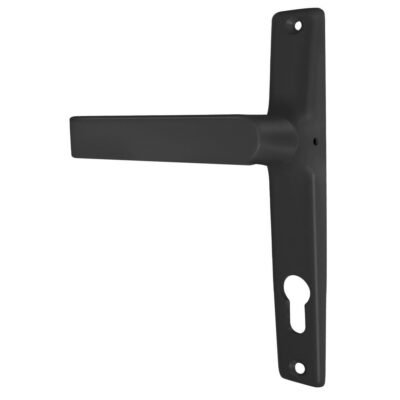 Πόμολα Αλουμινόπορτας Domus Μακρύ Μαύρο με πλάκα Skyline και μοντέρνο σχεδιασμό.