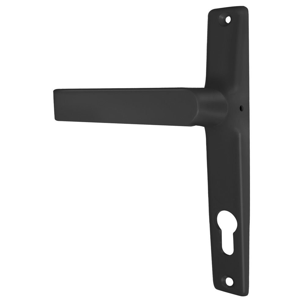 Πόμολα Αλουμινόπορτας Domus Μακρύ Μαύρο με πλάκα Skyline και μοντέρνο σχεδιασμό.