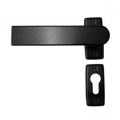 Πόμολα Αλουμινόπορτας Domus Μικρό Μαύρο με μεταλλικές ροζέτες Skyline και ματ φινίρισμα.