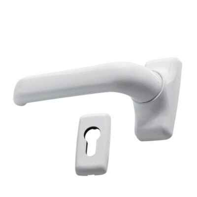 Πόμολο Αλουμινόπορτας Domus 6110L άσπρο με μεταλλικές ροζέτες και μηχανισμό ελατηρίου