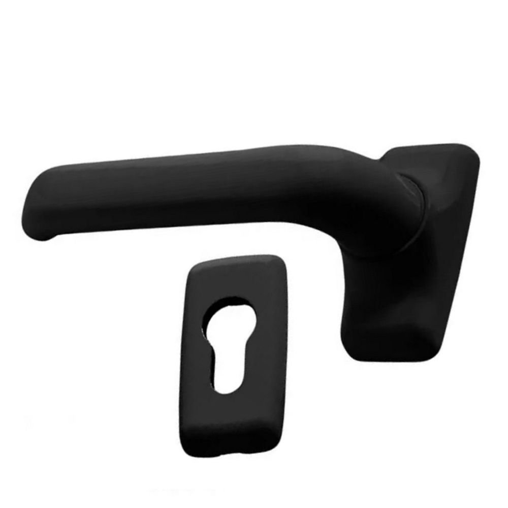 Πόμολο Αλουμινόπορτας Domus Μαύρο 6110M με μεταλλικές ροζέτες και μηχανισμό ελατηρίου για σταθερή λειτουργία και μοντέρνα εμφάνιση.