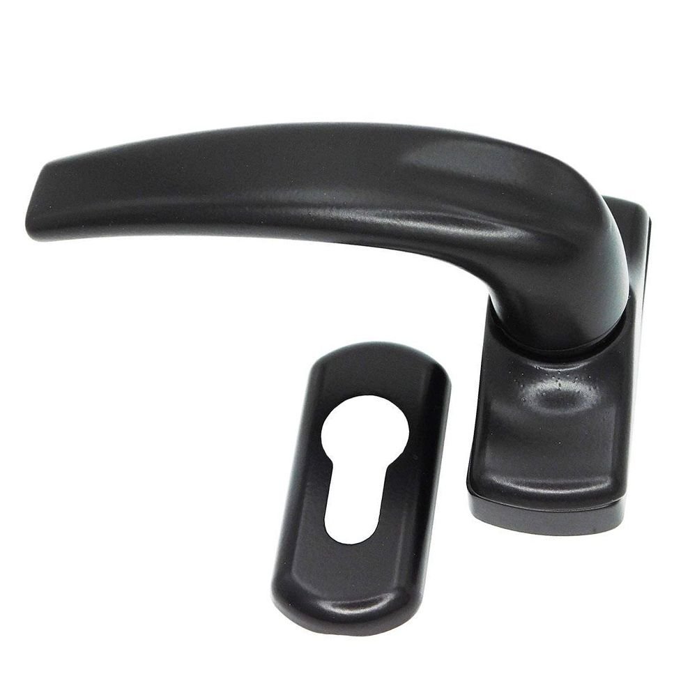 Πόμολο Αλουμινόπορτας Νεοξαλ Μικρό Μαύρο τοποθετημένο σε μαύρη αλουμινόπορτα, με μοντέρνο και κομψό σχεδιασμό.