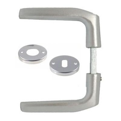 Πόμολο καμαρόπορτας Νεοξαλ ασημί με ροζέτα – ανθεκτικό πόμολο αλουμινίου για καμαρόπορτες