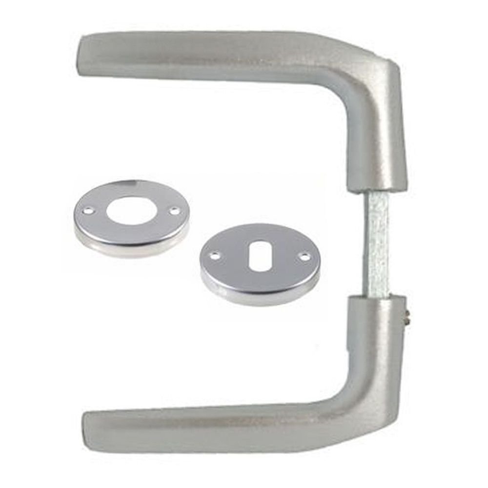 Πόμολο καμαρόπορτας Νεοξαλ ασημί – Κομψό και ανθεκτικό πόμολο για καμαρόπορτες Πόμολο καμαρόπορτας Νεοξαλ ασημί με ροζέτα – ανθεκτικό πόμολο αλουμινίου για καμαρόπορτες