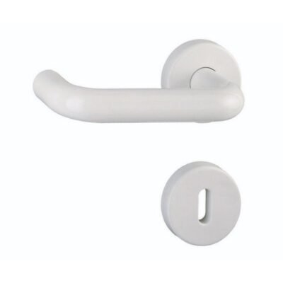 Πόμολο καμαρόπορτας Νεοξαλ πλαστικό λευκό με ροζέτα 310/40 για ξύλινες μεσόπορτες