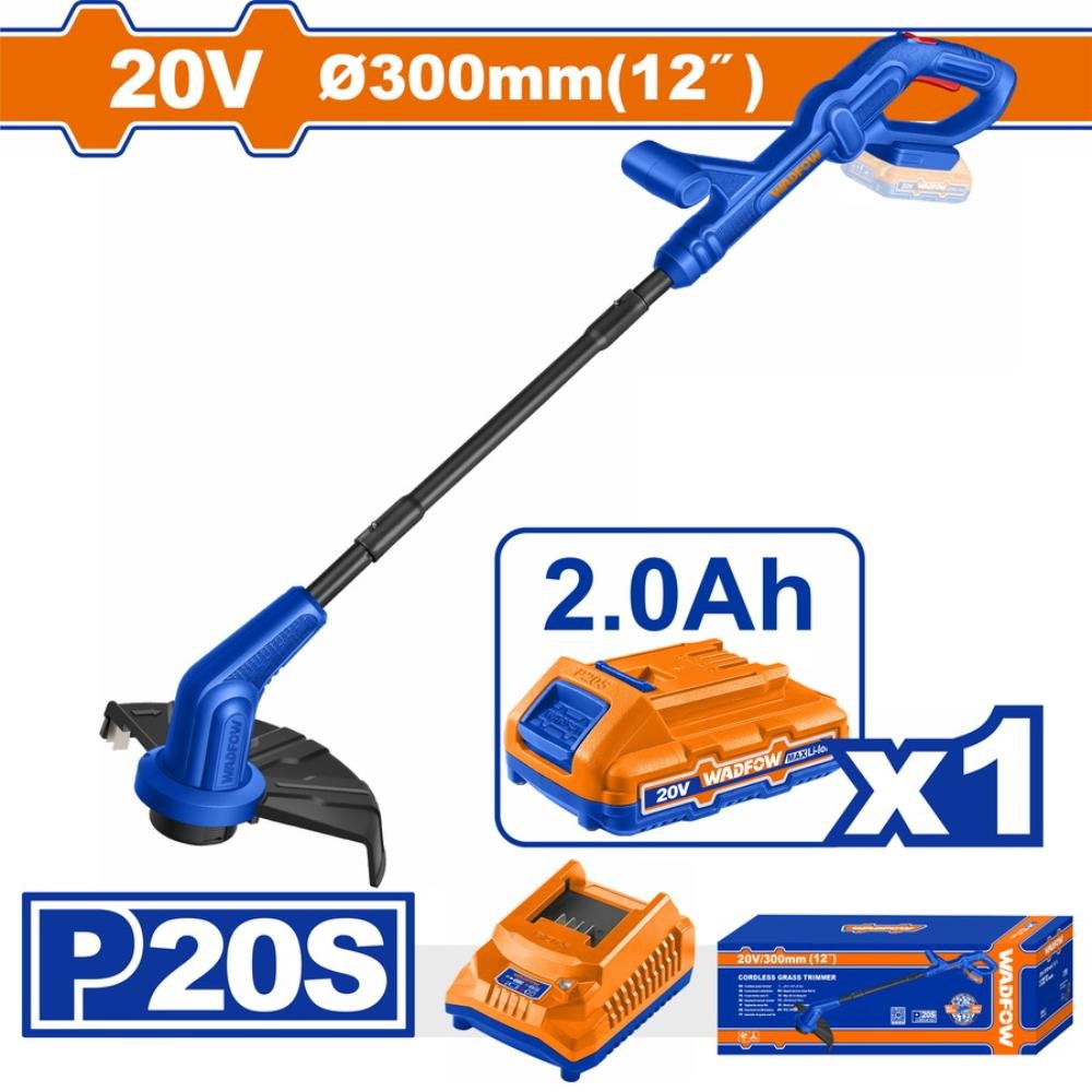 Θαμνοκοπτικό Μπαταρίας Wadfow Wgtp535e σε χρήση για κοπή χόρτων στον κήπο.