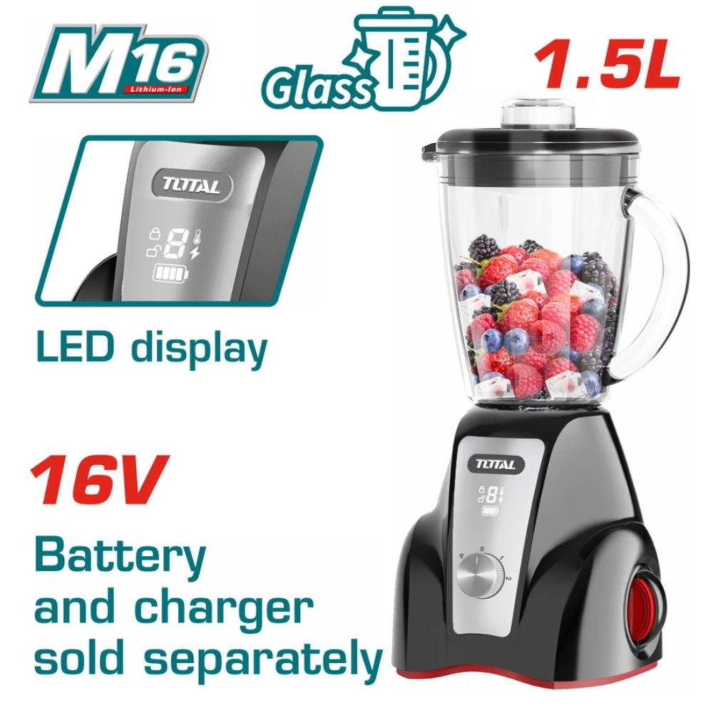 Μπλέντερ Μπαταρίας Total 16v TJB050K – Φορητό μπλέντερ υψηλής απόδοσης Μπλέντερ Μπαταρίας Total 16v TJB050K σε κοντινή λήψη με φορητό σχεδιασμ