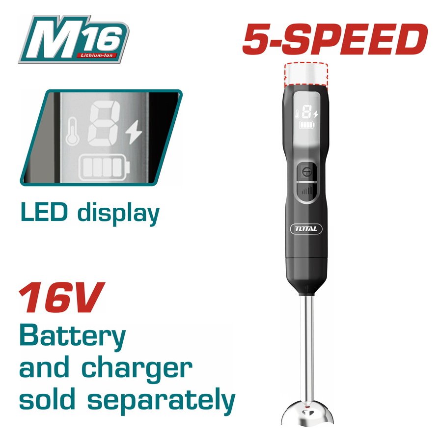 Μπλέντερ Χειρός Μπαταρίας Total TJB047K – Φορητό μπλέντερ χειρός Μπλέντερ Χειρός Μπαταρίας Total TJB047K σε κοντινή φωτογραφία.