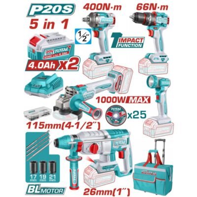 Σετ Εργαλείων Μπαταρίας Total 5τεμ για φορητές και αξιόπιστες εργασίες.
