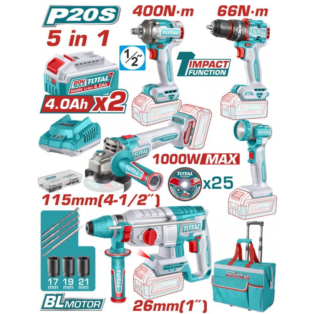 Σετ Εργαλείων Μπαταρίας Total 5τεμ για φορητές και αξιόπιστες εργασίες.