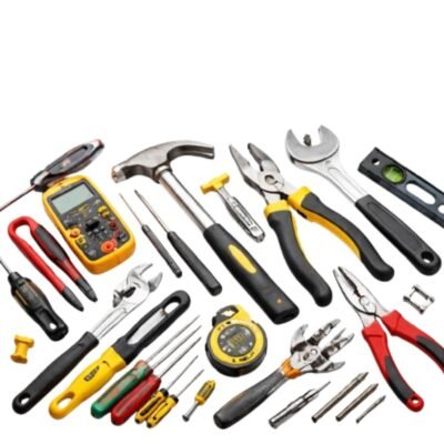 Διάφορα Εργαλεία Χειρός σε λευκό φόντο, περιλαμβάνονται πένσες, κατσαβίδια, σφυριά και κόφτες