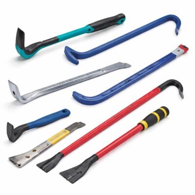 Λοστοί / Προκοβγάλτες σε λευκό φόντο, διαφορετικά μεγέθη και εργονομικά χερούλια για επαγγελματική χρήση.