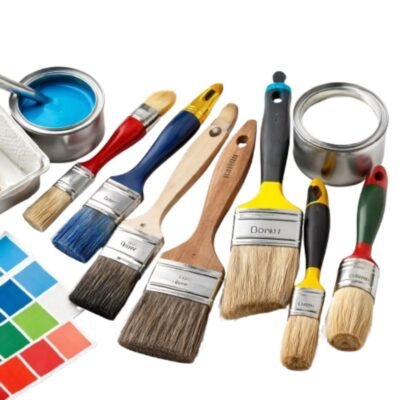 Πινέλα Βαφή διαφόρων τύπων σε λευκό φόντο για τοίχους, ξύλο και μέταλλο