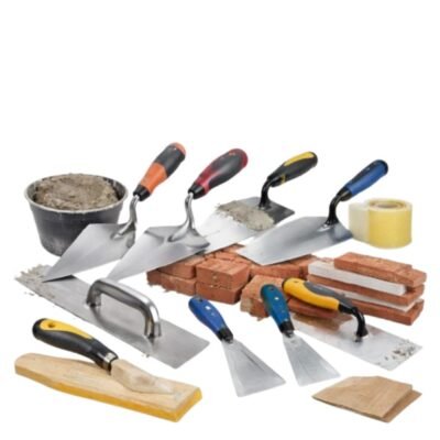 Σπάτουλες & Μυστριά σε λευκό φόντο, εργαλεία χειρός για οικοδομικές εργασίες