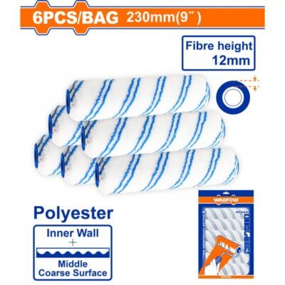 Wadfow Σετ Ανταλλακτικών Ρολών Βαφής 230mm, 6 πολυεστερικά ρολά για καθαρό και επαγγελματικό βάψιμο