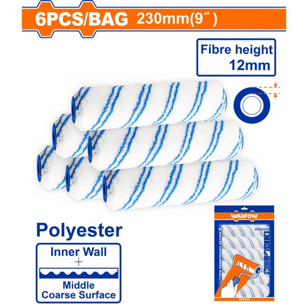 Wadfow Σετ Ανταλλακτικών Ρολών Βαφής 230mm, 6 πολυεστερικά ρολά για καθαρό και επαγγελματικό βάψιμο