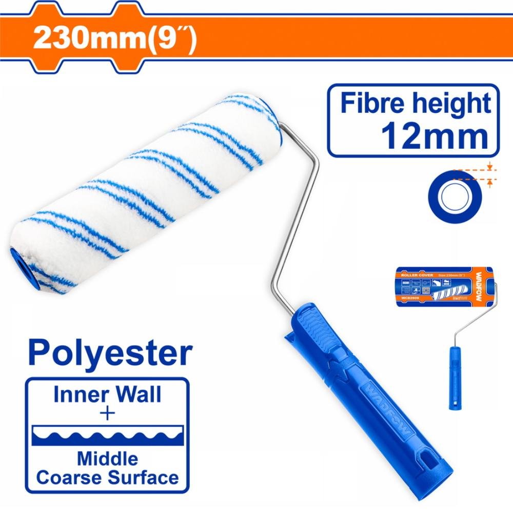 Wadfow ρολό βαφής πολυεστερικό 23cm 230mm για ομοιόμορφο βάψιμο τοίχων και ταβανιών με πλαστικά και ακρυλικά χρώματα.