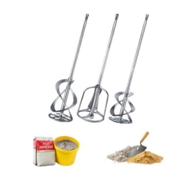 Αναδευτήρες για Δράπανα σε λευκό φόντο με μεταλλική σπείρα, κατάλληλοι για ανάμειξη χρωμάτων, κόλλας και σοβάδων