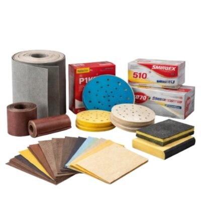 Γυαλόχαρτα σε διάφορους τύπους και κόκκους, ιδανικά για λείανση ξύλου, μετάλλου, πλαστικού και βαμμένων επιφανειών