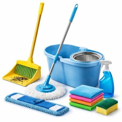 Είδη για Σκούπισμα & Σφουγγάρισμα – σφουγγαρίστρες, φαράσια, σφουγγάρια και αξεσουάρ σε λευκό φόντο