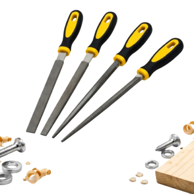 Λίμες Χειρός Για Μέταλλο Και Ξύλο σε λευκό φόντο, διαφορετικά σχήματα με εργονομικές λαβές, ιδανικές για λείανση και φινίρισμα.