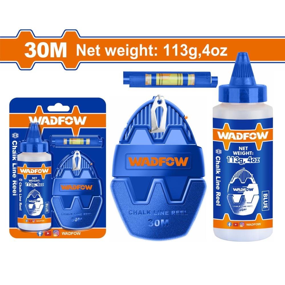 Νήμα Στάθμης Wadfow 30 μέτρα με έντονο χρώμα και εργονομική συσκευή τυλίγματος για ακριβή ευθυγράμμιση τοίχων και δαπέδων