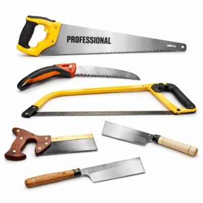 Πριόνια χειρός διάφορων τύπων σε λευκό φόντο, συμπεριλαμβανομένων επαγγελματικού, πτυσσόμενου και παραδοσιακού πριονιού.