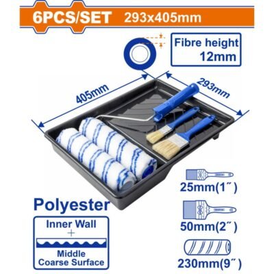 Σετ Ρολών Βαφής Wadfow 6 Τεμαχίων για ομοιόμορφο βάψιμο τοίχων και επιφανειών.