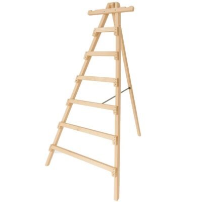 Σκάλα Ξύλινη 3 Πόδια ανθεκτική σε λευκό φόντο για οικιακή και επαγγελματική χρήση.