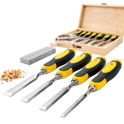 Σκαρπέλα ξυλουργού με εργονομικές λαβές και ανθεκτικές λεπίδες σε λευκό φόντο.