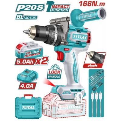 Total Κρουστικό Δραπανοκατσάβιδο Brushless 166nm με 2 μπαταρίες Li-Ion 20V 5Ah για επαγγελματική χρήση