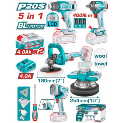 Total Σετ Εργαλείων Μπαταρίας 5-Τεμαχίων Tosli250592e 20V με 2 μπαταρίες 4Ah brushless κινητήρα