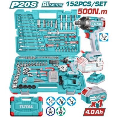 Total Σετ Μπουλονόκλειδο 152 Τεμαχίων Thkthp31522 20V 500Nm με μπαταρία 4Ah και 152 εργαλεία